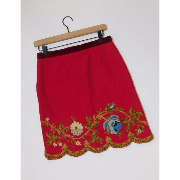 Plenty by TRACY REESE Red Wool Floral Embroidered Appliqued Skirt Size 4 - Picture 8 of 13